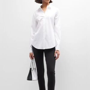 Theory Tenia Luxe Poplin Blouse White Sz P Long Sleeve Spread Collar Stretch
